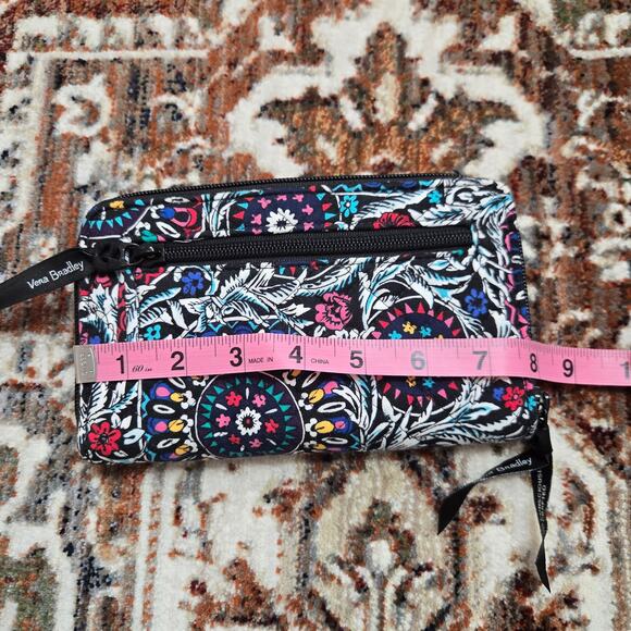 Vera Bradley RFID Turnlock Wallet Stained Glass Medallion Blue Colorful Travel - Picture 6 of 7